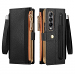 Nahast rahakoti&uuml;mbris Samsung Galaxy Z Fold 6 4 3 2 5 5G koos pliiatsihoidjaga kaardipesa t&otilde;mblukuga klappkaanega For Galaxy Z Fold 2 must