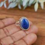 Lapis Lazuli ovaalne v&auml;&auml;riskivi k&auml;sit&ouml;&ouml; disainer s&otilde;rmus, 925 h&otilde;bes&otilde;rmus, efektne s&otilde;rmus, s&uuml;nnip&auml;evakingitus, h&otilde;bedane amulett ehted, valentinip&auml;eva kingitus 7