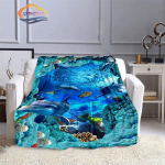 Mereelutekk Moodne mereorganism Ookeani delfiinid Flanell Tekk Reisivoodipesu Voodikate 150x180cm