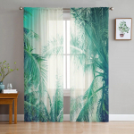 Rohelised lehed Jungle Plant Loodus Moodsad t&uuml;llkardinad elutuppa L&auml;bipaistev kardin Magamistoa Voile Dekoratiivsed aknahooldused 135W x 114H(cm)