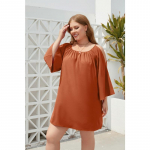 Kevadsuvine naistekleit Suures suuruses &uuml;hev&auml;rviline vabaaja kleit, &uuml;mmarguse kaelusega, l&otilde;hestatud varrukatega kleidid XL pruun