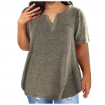 Fashion Plus Size naiste vabaaja l&uuml;hikeste varrukatega &uuml;mmarguse kaelusega &uuml;hev&auml;rviline T-s&auml;rk XXXXXL