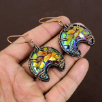 Natural Titanium Druzy Gemstone Handmade Copper Wire Wrap Earring 2.56 w4y33