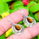 Natural Tiger Eye Gemstone Handmade 925 Sterling Silver Earring 1.65 g8m33