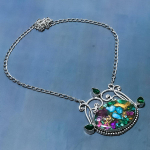 Natural Spiny Oyster, Diopside Gemstone 925 Sterling Silver Necklace 18 k0q20