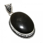 Natural Black Onyx Gemstone Handmade 925 Sterling Silver Pendant 2.25 p0e78