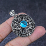 Natural Blue Topaz Gemstone Handmade 925 Sterling Silver Gift Pendant 1.75 v1l87