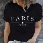 PARIS Print T-s&auml;rk, l&uuml;hikeste varrukatega kaelusega vabaaja topp suveks ja kevadeks, naiste riided XXL must