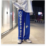 M-8XL suure suurusega uued trendikad Ameerika High Street Ins tr&uuml;kitud dressip&uuml;ksid Hip Hop vaba vabaaja sportlikud sirged p&uuml;ksid meestele XL sinine