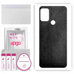 apgo Protective Skin Sticker for the back compatible with Motorola Moto G30, Wrap Film, Foil, Vinyl - Pattern Black Leather