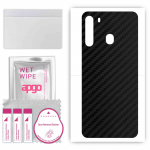 apgo Protective Skin Sticker for the back compatible with Samsung Galaxy A21, Wrap Film, Foil, Vinyl - Pattern Carbon Black