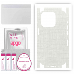 apgo Protective Skin Sticker for the back+sides compatible with Apple iPhone 15 Pro, Full Wrap Film, Foil, Vinyl - Pattern White Fabric