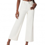 Naiste teksad k&otilde;rge v&ouml;&ouml;kohaga veniv, laienev all&auml;&auml;r, pestud mitu taskut, &uuml;hev&auml;rvilised retro pahkluu pikkused, lahtised pikad p&uuml;ksid, reisip&uuml;ksid XL valge