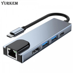 YurKem Type-C kuni RJ45 Lan Etherneti adapter 4K HDMI-&uuml;hilduv USB 3.0 C laadimise andmeedastus MacBookile Samsung Xiaomi TV Nintendo