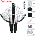 Ysir Anime Deemonitapja Kimetsu No Yaiba Kochou Shinobu Cosplay Kost&uuml;&uuml;m Parukakomplekt Kimono &uuml;htne Halloweeni Anime kost&uuml;&uuml;mid t&auml;iskasvanud lapsele 130 valge