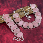 Roosa Kvarts 925 Sterling H&otilde;be K&auml;ev&otilde;ru ja Kaelakee Ehtekomplekt, Kaunis K&auml;sitsi Valmistatud V&auml;&auml;riskividega Ehtekomplekt, Reguleeritava Keti Ehted Talle Adjustable With 8"-18" roosa