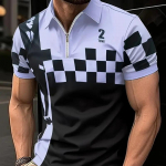 Uus meeste rev&auml;&auml;r mood ruuduline ruuduline tr&uuml;kitud meeste T-s&auml;rk POLO s&auml;rk meeste topid S lilla