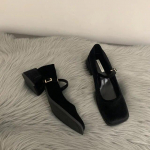 Disainruudukujulise varbaga pumbad Naiste Mary Jane kingad Madalad slip-on kingad Paksude madalate kontsadega kingad Kevadised Naiste elegantsed kontorikleitkingad 35 must