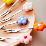 Roostevabast terasest puuviljakahvliga koogimagustoit Armas minisalati kahvlid Multikas Lilled Lastepuuviljatoit S&ouml;&ouml;gin&otilde;ud K&ouml;&ouml;git&ouml;&ouml;riist