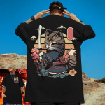 Meeste loomade T-s&auml;rk 3D Jaapani samurai kassi prindiga S