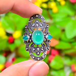 Green Onyx Gemstone Handmade 925 Sterling Silver Jewelry Ring Size 9 f7g95