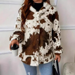 S&uuml;gis ja Talv Temu Amazon Piiri&uuml;lene Euroopa ja Ameerika Naiste R&otilde;ivad Mood Pl&uuml;&uuml;s Kapuutsiga Lehmamustriga Fliisist Pullover Naistele XXL