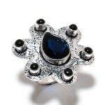 Natural London Blue Topaz, Onyx Gemstone 925 Sterling Silver Ring Size 7 m8r87