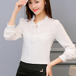 S&uuml;gisesed Korea naiste roosad valged sinised &scaron;ifoonist pluusid Moodsad Slim Fit &uuml;hev&auml;rvilised alumine s&auml;rk, pitsiline lipskrae pikkade varrukatega pluus L valge
