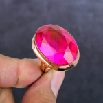 Natural Pink Rubillite Gemstone Handmade Copper Jewelry Ring Size 8 r5f40