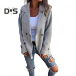 Naiste talvine mantel Ujutatav krae &uuml;hev&auml;rviline Kahepoolne villane kaherealine lahtine mantel termiline pikkade varrukatega t&ouml;&ouml;lk&auml;imine tutvumine kevad M must