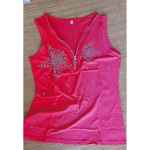 Naiste suvine puuvillane t&otilde;mblukk V-kaelusega T-s&auml;rk, &uuml;hev&auml;rviline litritega vest, must varrukateta plusssuuruses &otilde;hukesed t-s&auml;rk S punane