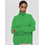 Naiste s&uuml;gistalvised avara kaelusega kampsun, pikkade varrukatega &uuml;lisuur sviiter, s&uuml;gisene vaba džemper, paksud soojad kootud sviitrid naistele XXL tumeroheline v&auml;rv