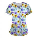 Naiste T-s&auml;rgid Isikup&auml;rastatud armsad tr&uuml;kised l&uuml;hikeste varrukatega V-kaelusega t&ouml;&ouml;vormi taskutopsid L sinine