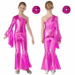 T&uuml;drukutele l&auml;ikivad laia s&auml;&auml;rega p&uuml;ksid m&auml;ngukost&uuml;&uuml;m Metallic Disco Party Romper Kleit Jumpsuit Halloweeni kost&uuml;&uuml;m Flare Bell Bottom Sparkle Tantsutrikood kuum roosa v&auml;rv