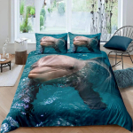 3D Dolphin In Blue Sea Queen King Size voodipesukomplektid Loomade &Uuml;hekordne tekikott Lastele T&auml;iskasvanute voodi Pol&uuml;esterst voodiriided 200x230cm 3pcs