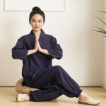 Meeste ja naiste jooga riided Meditatsiooniriided Kolmveerand varrukatega Slub Puuvillane ja lina Zen Hanfu meditatsiooniriiete komplekt XS tumesinine v&auml;rv