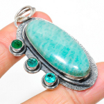 Natural Amazonite, Diopside Gemstone 925 Sterling Silver Pendant 2.48 l0m20