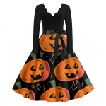 Halloween Print Flare kleit naistele pikkade varrukatega kleit vabaaja kleidid L must