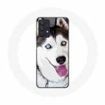 Coque Maniacase pour Samsung Galaxy A32 4G Husky Blanc de Sib&eacute;rie Yeux Bleus