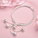 925 h&otilde;bedane mitme ussiga kett, j&auml;&auml;tunud sileda helmega ripats k&auml;ev&otilde;ru Moodsad pulmaehted 20CM