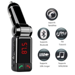 Komplekt Transmetteur FM Bluetooth, autosisene Transmetteur FM, mis v&otilde;imaldab vabak&auml;ek&otilde;nede muusikajuhtimist ja kahe USB-liidese laadimist