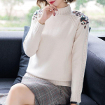 S&uuml;gis ja talv, Naiste kampsun, paksendatud, soe, l&uuml;hike, poolkaelus, kampsun, vaba, suur, tikitud, pullover, sviiter S valge