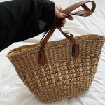 Naiste suvine &otilde;lgedest kootud &uuml;lemise k&auml;epidemega &otilde;lakott Fashion Beach Suure mahutavusega silmkoeline ostuk&auml;ekott 26x12x26cm beež