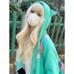 Harajuku Kawaii Y2k stiilis kapuutsid Naiste Jaapani stiilis armsad kassi k&otilde;rvad lukuga Suured dressipluusid kapuutsiga jakk S roheline