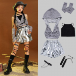 T&uuml;drukud Wasteland Sequin Crop Top T&auml;navatantsu l&uuml;hikesed p&uuml;ksid Laste kapuuts Hip Hop Jazz H&otilde;bedased p&uuml;ksid Riidekomplektid Laste T&auml;navar&otilde;ivad Kost&uuml;&uuml;mid 110
