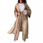 Naiste kardiganp&uuml;kste &uuml;likond Naiste vabaaja plisseeritud kardiganist laia s&auml;&auml;rega p&uuml;kste komplekt elastsete v&ouml;&ouml;taskutega 2-osaline igap&auml;evane komplekt M khaki