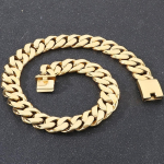 Meeste 60 cm pikkune ja 24 mm laiune harjatud roostevabast terasest Kuuba l&uuml;lidega kaelakee meestele, kaelakee ehete aksessuaar 60CM kuld