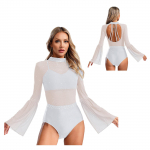 Naiste Patchwork laienevate varrukatega seljata s&auml;delev kividega v&otilde;imlemisriided dž&auml;ss-ladina iluuisutamise balleti trikoo jaoks M valge