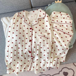 Casual Sweet Cute Love Print naiste pidžaama Harajuku stiilis pidžaamakomplekt naistele, lihtsa rev&auml;&auml;rikaelusega magamisriided M beež