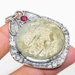 Prehnite, Rubillite 925 Sterling Silver Jewelry Pendant 2.44 o2z67